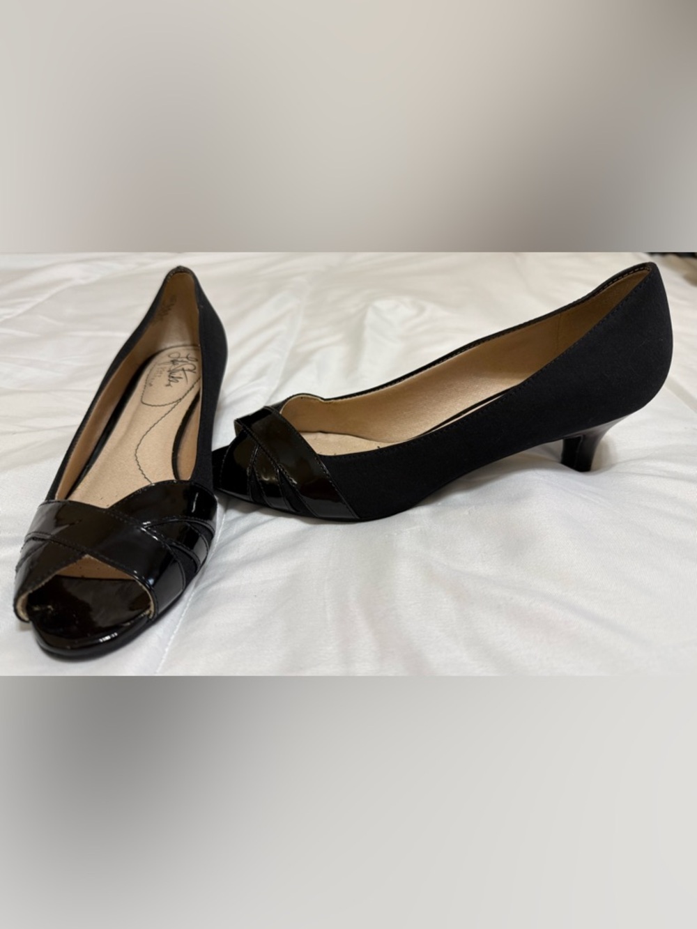 Life Stride Black Peep-Toe Low Heel with Patent Accent